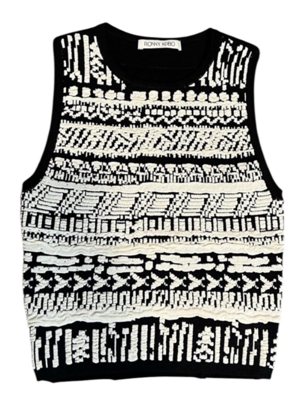 Ronny Kobo Collection
Patterned Knit Top Stretchy
Black and White XS